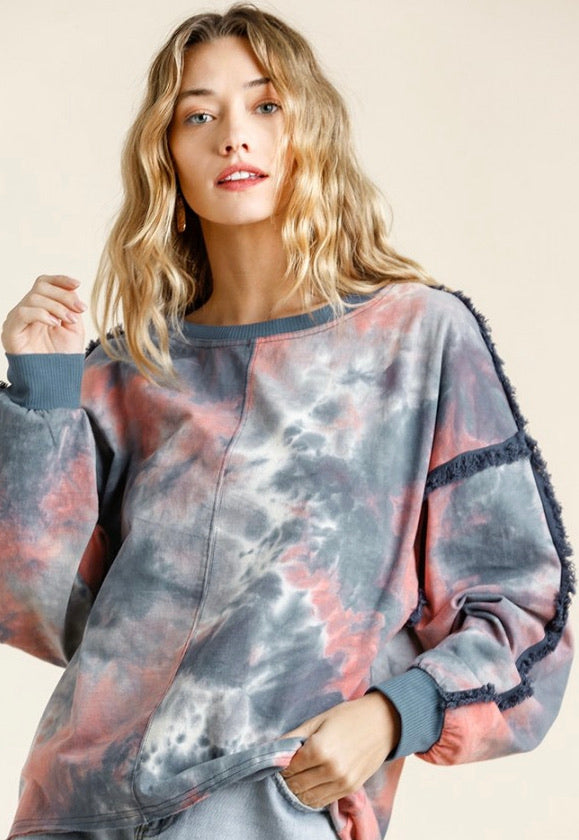 Tie Dye Twisted Frayed Top